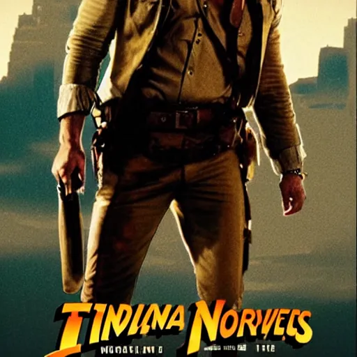 Prompt: movie poster Chris Pratt as Indiana Jones in Indiana Jones and the City of R’yleh