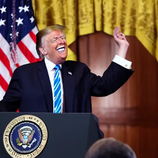 Image similar to donald trump laughing at merrick garland,