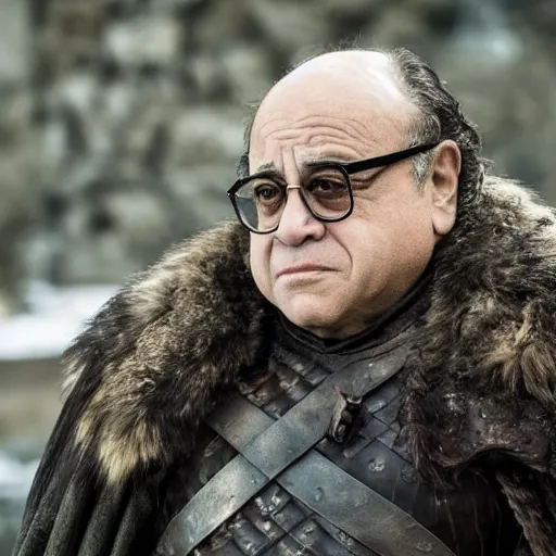 Image similar to Danny Devito in Game of Thrones, 4K, epic, cinematic, focus, movie still, fantasy, serious, extreme detail, atmospheric, dark colour, sharp focus