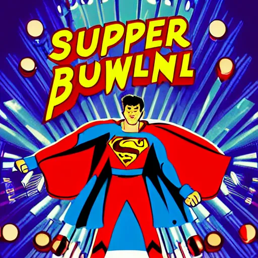 Image similar to a comic book super hero who is just really good at pinball and throws pinball machines he has a long cape his left hand is missing and instead is a launcher from a pinball machine, 4k, highly detailed, heroic pose, graphic novel, bright colors, dark lines