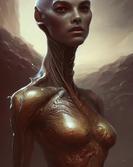 Image similar to a beautiful female alien posing on a car, beautiful face, highly detailed face, close - up, fantasy art, female art, in the style of greg rutkowski, illustration, epic, fantasy, intricate, hyper detailed, artstation, concept art, smooth, sharp focus, ray tracing