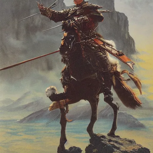 Prompt: Joe Biden as a fantasy adventurer, oil painting by Noriyoshi Ohrai