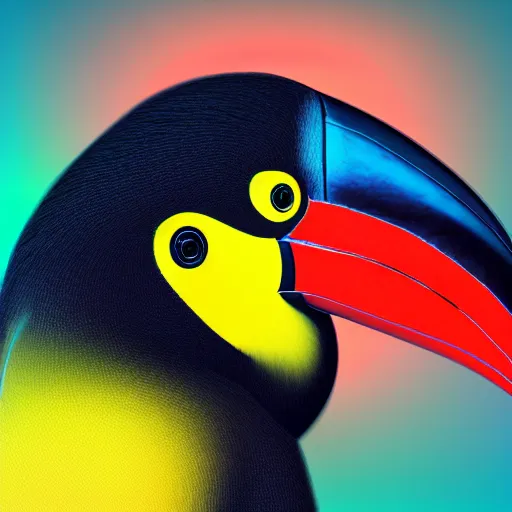 Image similar to photorealistic toucan. hyperdetailed photorealism, 1 0 8 megapixels, amazing depth, high resolution, 3 d shading, 3 d finalrender, 3 d cinematic lighting, glowing rich colors, psychedelic overtones, artstation concept art.