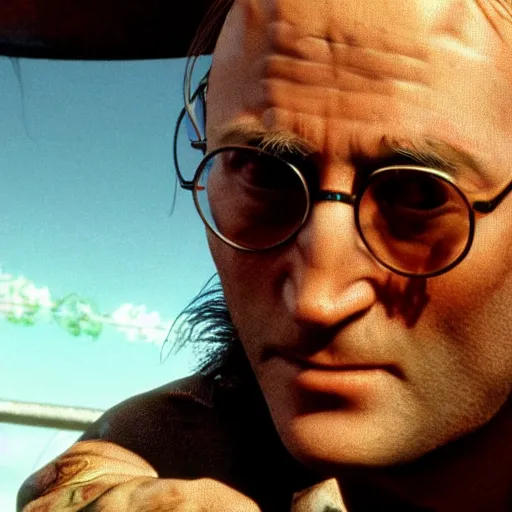 Image similar to john lennon as mickey knox in natural born killers, ultra realistic, concept art, intricate details, highly detailed, photorealistic, octane render, 8 k, unreal engine, art by frank frazetta, simon bisley, brom