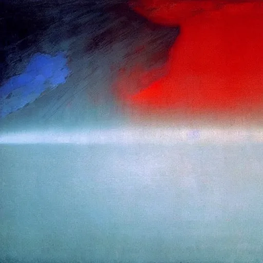 Image similar to the epic abstract painting'blue arctic void with black and red aurora borealis ', by caspar david friedrich!!!, by rothko!!!, stunning masterpiece, trending on artstation