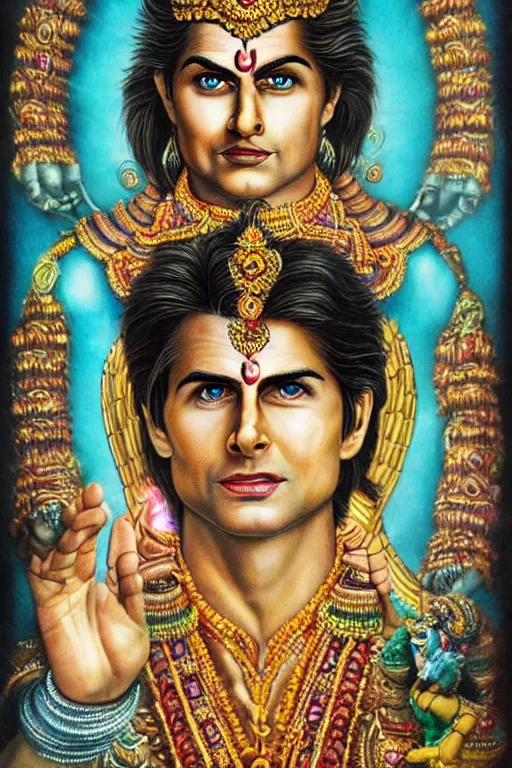 Image similar to hyperrealistic artwork depiction of the Hindu God Vishnu Tom Cruise