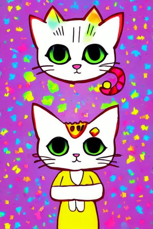 Image similar to i really love cat with paper bag on head + cute + adorable animation + lisa frank + kawaii