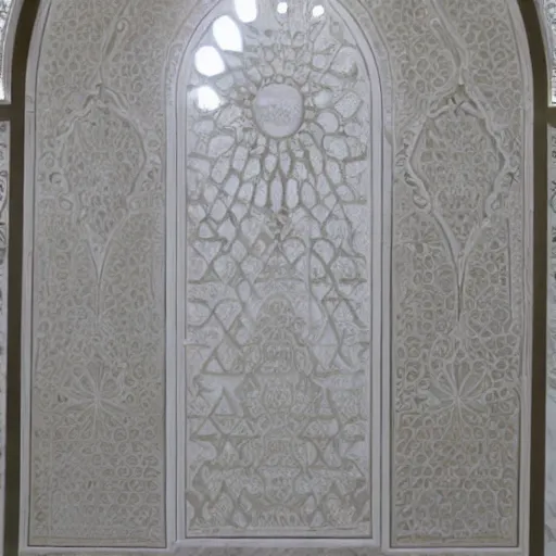 Prompt: moschea alabaster white marble intricata arabeschi