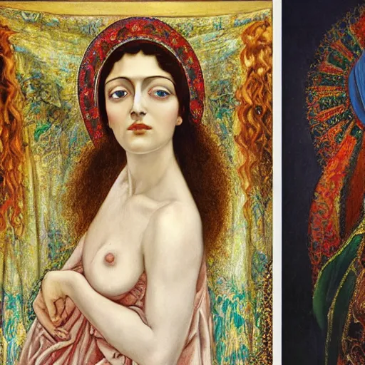 Image similar to oil painting of Queen of Ecstasy, Hungarian, curly dark hair, fair skin, veil by Georgia o Keeffe, by Marcel Jankowicz, by Botticelli, by Gustave Moreau,minimalist