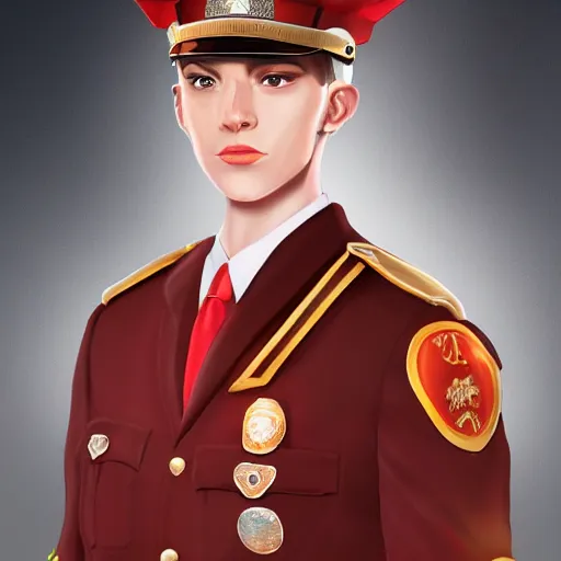 Image similar to pale skin security officers beige uniform and caps % glowing red skin % trending on artstation high detail digital painting