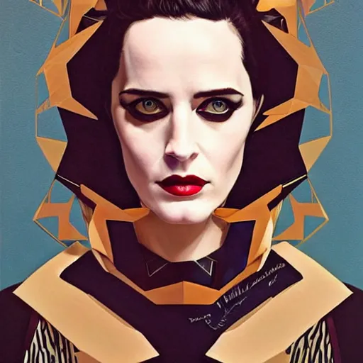 Image similar to Joshua Middleton artwork, wide shot, stunning elegant female Eva Green, futuristic spy, tribal mask, beautiful evil sneer, symmetrical face, symmetrical eyes, leather clothing and boots, long straight golden hair, full body, Indigo occult pattern