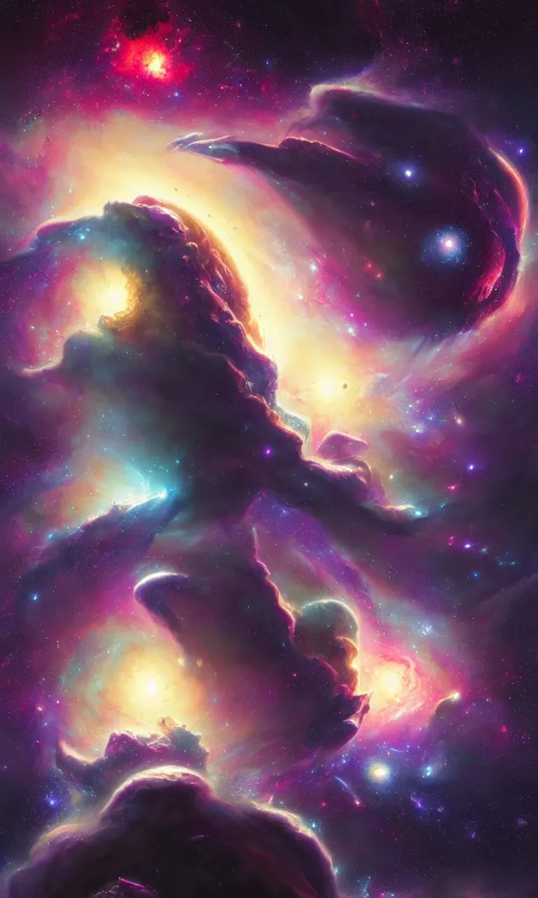 Prompt: beautiful render, deep space nebula with gas giants and many stars, galaxies and planets, fantasy, intricate, elegant, highly detailed, digital painting, artstation, concept art, smooth, sharp focus, octane render, dramatic lighting, art by artgerm and greg rutkowski and alphonse mucha and wlop