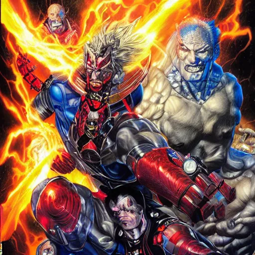 Prompt: uhd hyperrealistic photorealisitc hyperdetailed detailed cosmic mr. sinister defeating the uncanny x - men, studio lighting, by ayami kojima amano karol bak, greg hildebrandt and mark brooks