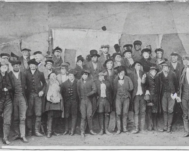 Image similar to an early 1800s photo of people standing in front of the world's largest pancake