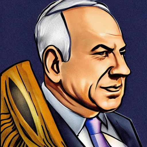 Image similar to a portrait of benjamin netanyahu as a superhero, relistic, 1 0 0 mm