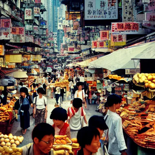 Prompt: the bustling market of hong kong, by hayao miyazaki