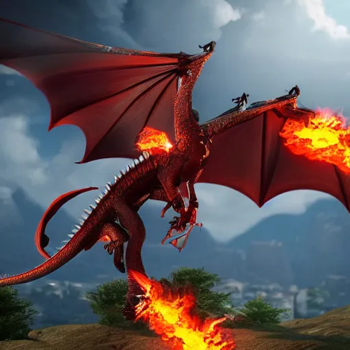 Image similar to Flying dragon fire breath, unreal engine