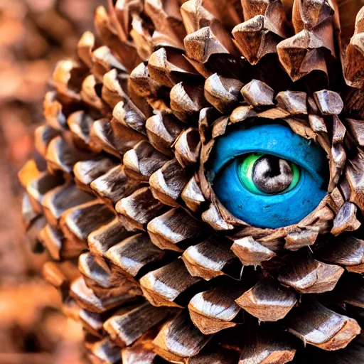 Image similar to pine cone headed man with clear blue eyes very angry, rule of thirds, super sharp, low resolution, ultra detailed.