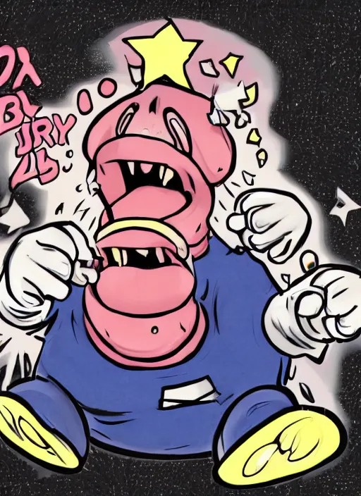 Prompt: A hyper realistic ultra realistic photograph of Alex Jones screaming dressed as kirby by B , detailed, photorealistic imagery, 8k quality