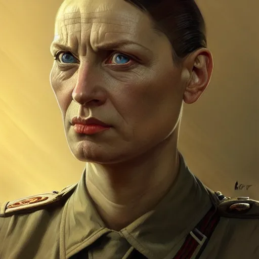 Image similar to portrait of a nazi character, highly detailed, digital painting, artstation, concept art, wallpaper, smooth, sharp focus, illustration, art by h. r. giger and artgerm and greg rutkowski and alphonse mucha