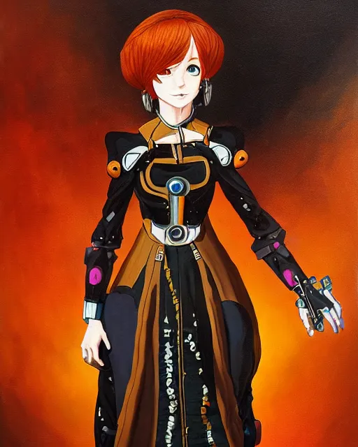 Prompt: scifi pricess of the highlands, wearing a lovely dress with clockwork - like details. this oil painting by the award - winning mangaka has an interesting color scheme and impeccable lighting.