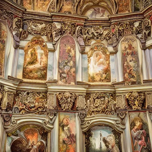 Prompt: ornate wall, full of paintings of angels, highly detailed