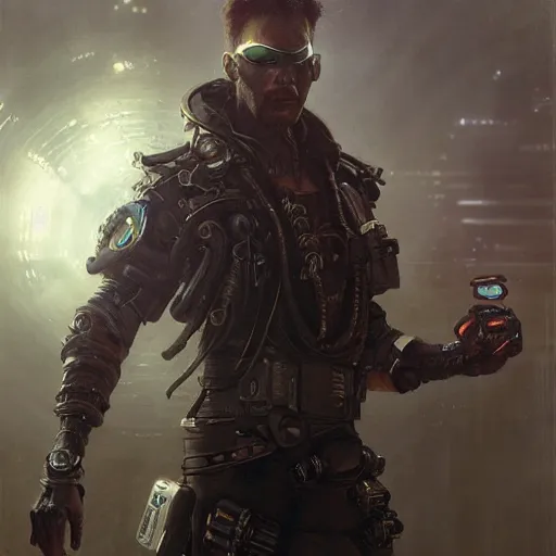 Image similar to a futuristic cyberpunk pirate with a cybernetic eyepatch, upper body, highly detailed, intricate, sharp details, dystopian mood, sci-fi character portrait by gaston bussiere, craig mullins