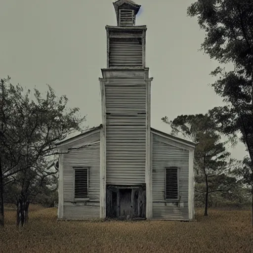 Image similar to picture of an old wooden white church, 1 9 th century southern gothic scene, made by zhang kechun