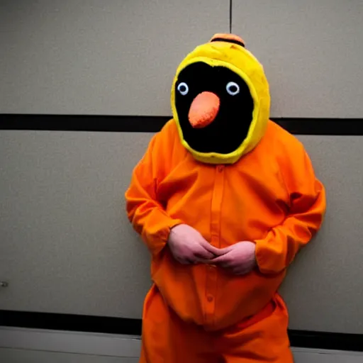 Image similar to inmate with orange suit and using a bee head