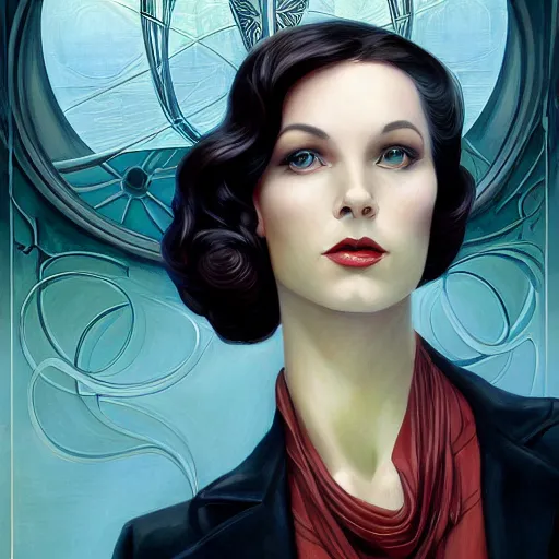 Image similar to a streamline moderne, art nouveau, multi - ethnic and multi - racial portrait in the style of charlie bowater, and in the style of donato giancola, and in the style of charles dulac. large, clear, expressive, intelligent eyes. symmetry, centered, ultrasharp focus, dramatic lighting, photorealistic digital painting, elegant, intricately detailed background.