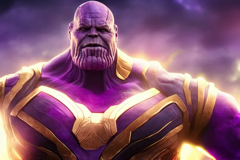 Prompt: Thanos snapping his fingers, HD wallpaper, 4k, photorealistic, digital art