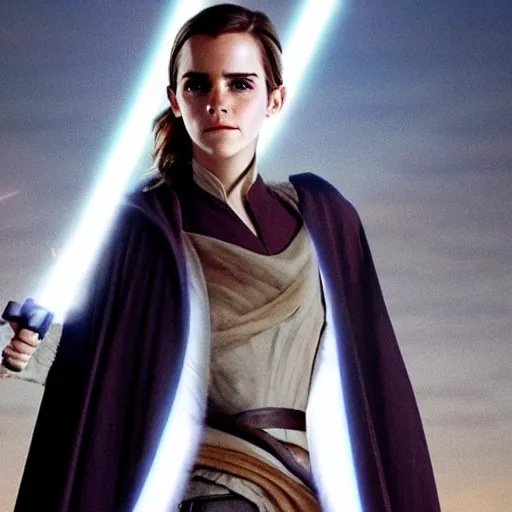 Prompt: emma watson as a jedi knight, high high high quality