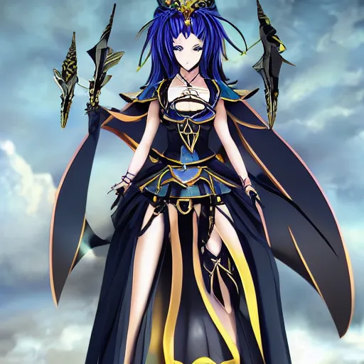 Prompt: a new unique goddess anime character in armor high res, beautiful, dark