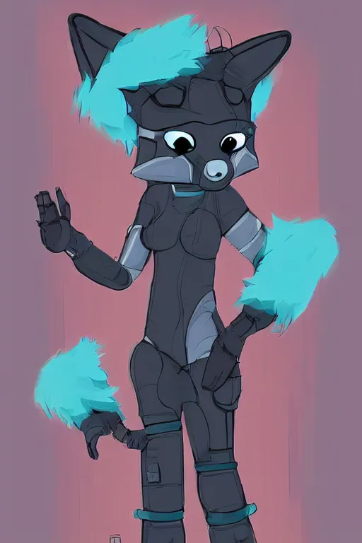 Image similar to a cute cyberpunk anthropomorphic fox with a fluffy tail, comic art, trending on furaffinity, cartoon, kawaii, backlighting, furry art!!!, cel shading, concept art, lineless