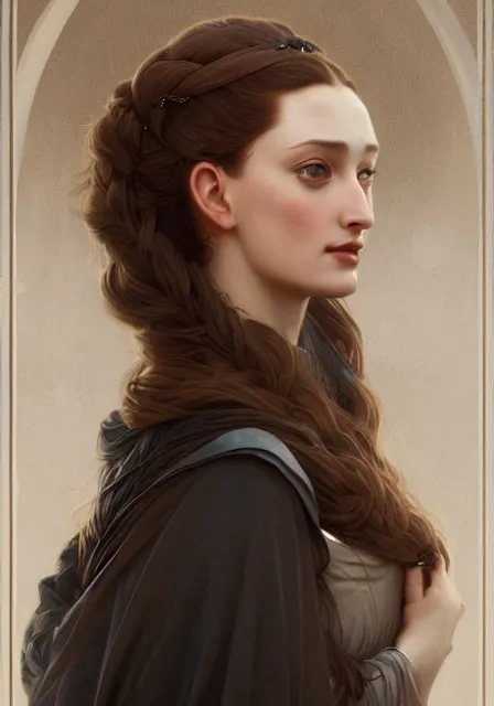 Image similar to portrait of sansa and sersei, intricate, elegant, highly detailed, digital painting, artstation, concept art, smooth, sharp focus, illustration, art by artgerm and greg rutkowski and alphonse mucha and william - adolphe bouguereau