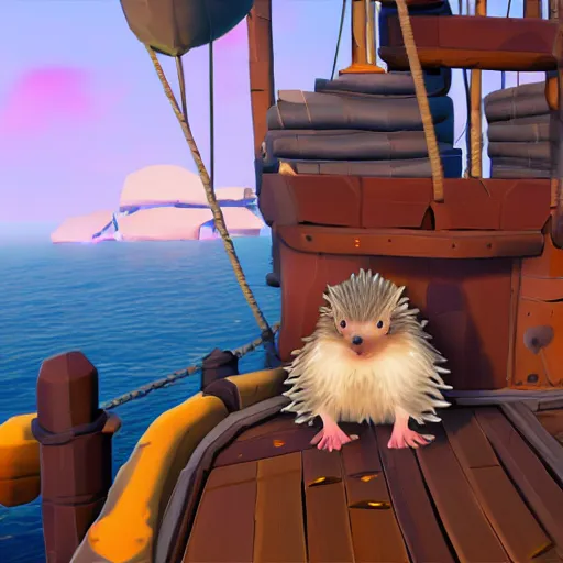 Image similar to hedgehog on a ship in sea of thieves