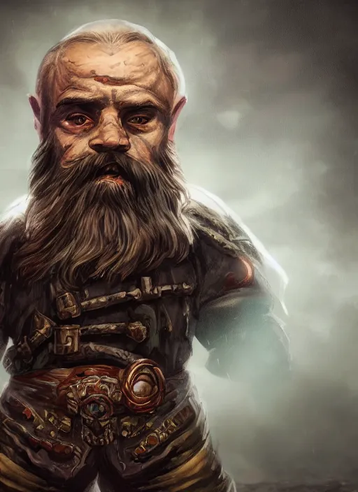 Image similar to A fantasy comic book style portrait painting of a dwarf as a necromancer in a atmospheric dark fortress, unreal 5, DAZ, hyperrealistic, octane render, RPG portrait, ambient light, dynamic lighting