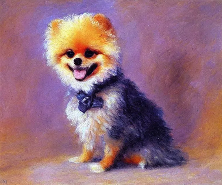 Image similar to pomeranian, cute, monet, oil painting