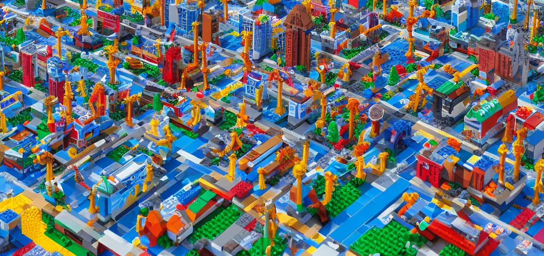 Prompt: Lego City, vibrant colors, 8k photorealistic, HD, high details, trending on artstation