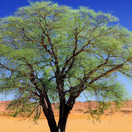 Prompt: green branching tree in the desert, award winning photo, 4 k