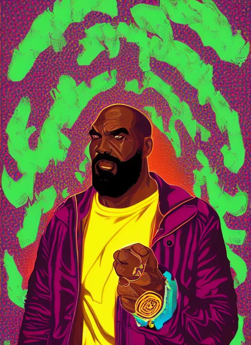 Prompt: portrait of Mister T by Casey Weldon , 8k neon,