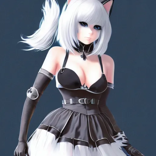 Prompt: full body portrait of 2B nier automata wearing a cat maid suit, fantasy art by Thomas romain, trending on artstation, artstationHD, artstationHQ