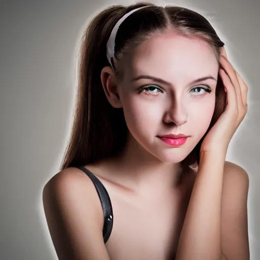 Image similar to portrait of a cute young woman with robot ears, 4k, sharp focus, Dmitry Ageev