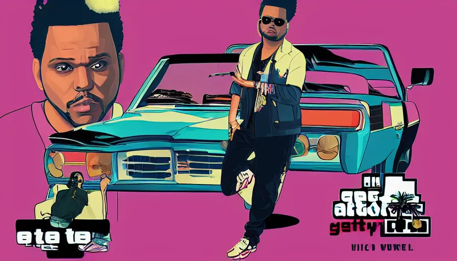 Image similar to the weeknd in the style of gta vice city artwork, digital art