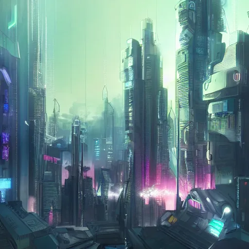 Image similar to highly detailed futuristic cyberpunk city, matte painting, from the anime film Ghost in the Shell, trending on pixiv