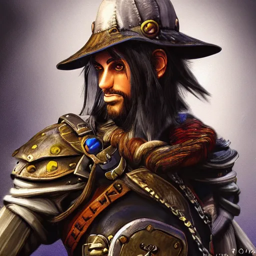 Image similar to hero from fable game series, hyper detailed masterpiece, digital art painting, hyper realism aesthetic