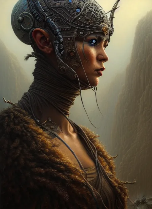 Image similar to closeup portrait shot of a warrior in a scenic dystopian environment, intricate, elegant, highly detailed, centered, digital painting, artstation, concept art, smooth, sharp focus, illustration, artgerm, tomasz alen kopera, peter mohrbacher, donato giancola, joseph christian leyendecker, wlop, boris vallejo