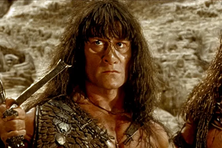 Prompt: A film still of Harry Potter in Conan the Barbarian, high detail