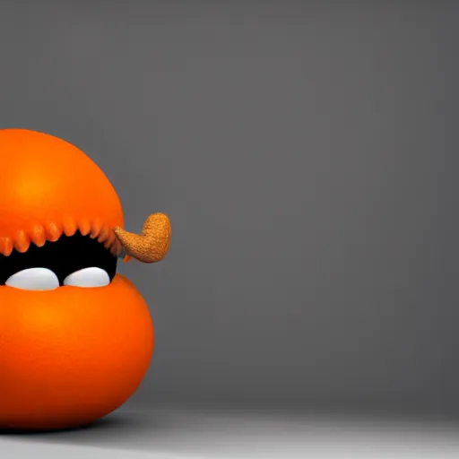 Prompt: hyper realistic 3 d render of an anthropomorphic orange eating another orange