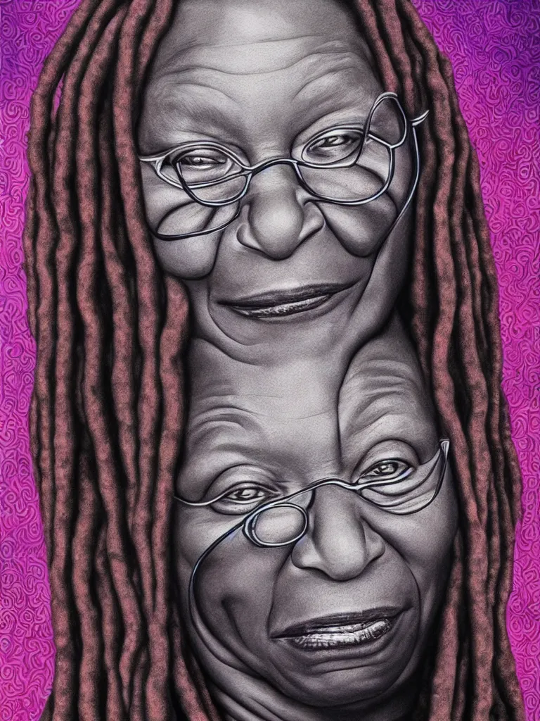 Prompt: portrait of whoopi goldberg, by visionary artist alex grey, painting, hyper realistic, super detailed, high resolution